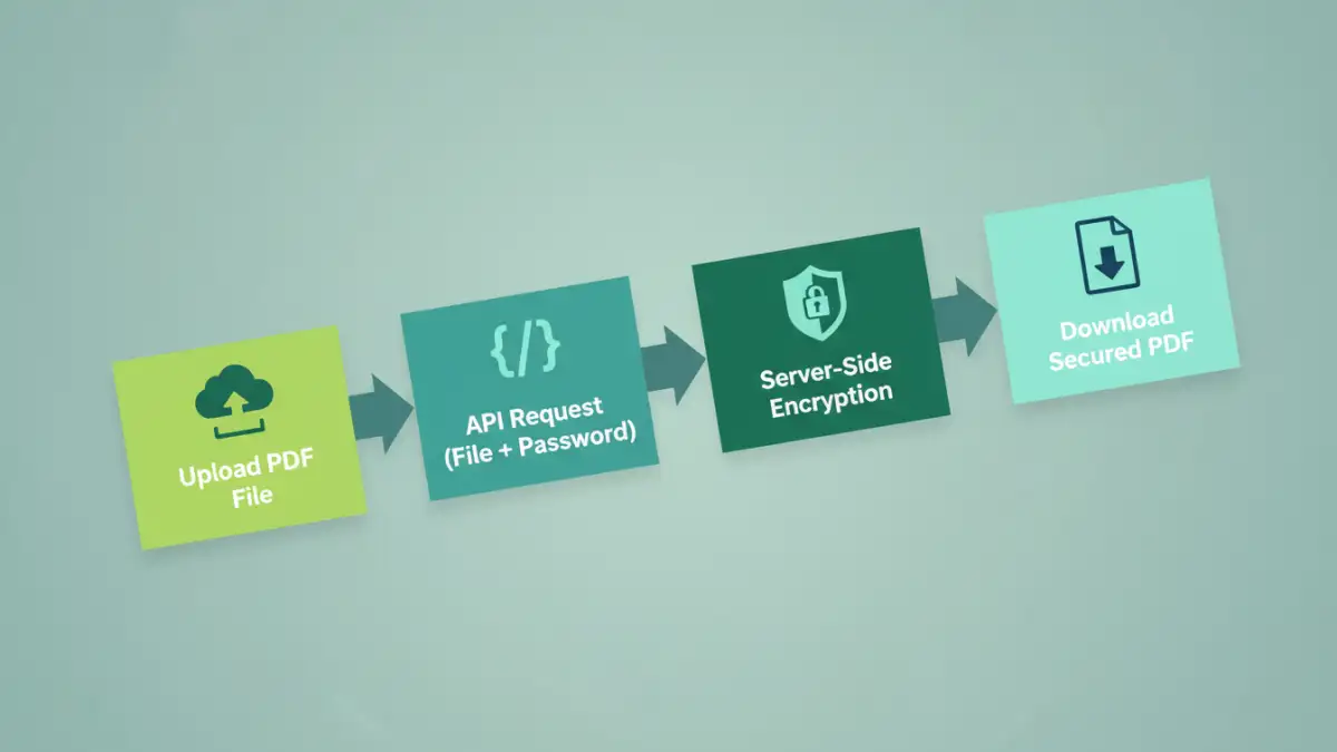 add password to pdf file - Infographic showing the 4-step process to add a password to a PDF file via an API.