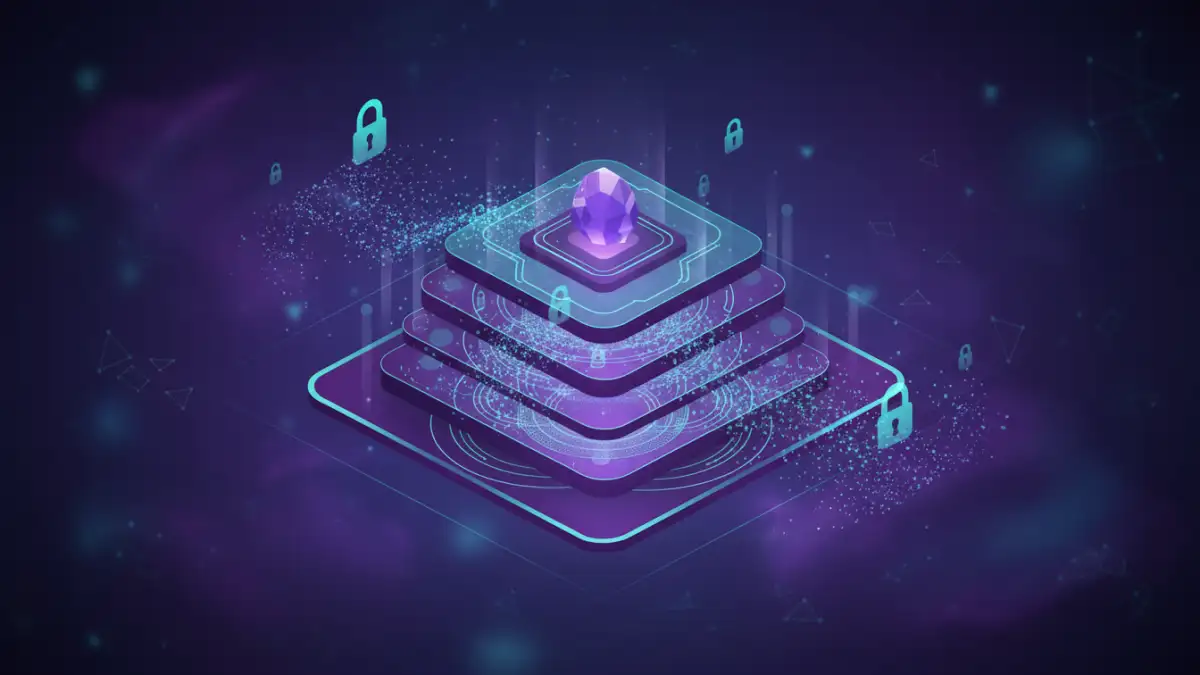 AI document security concept with layered protection and data streams