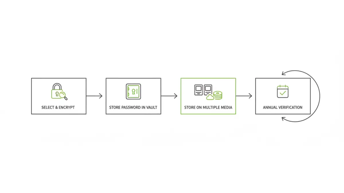 archiving password protected files archiving password protected files - Infographic flowchart of the secure document archiving process.