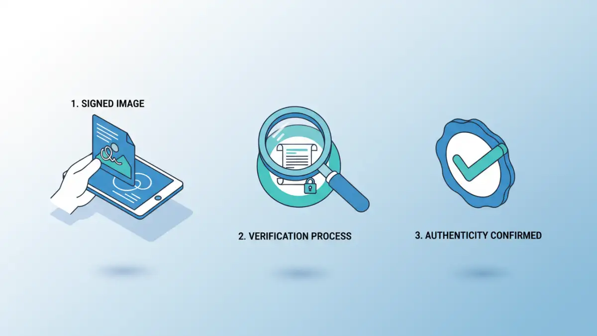 batch file digital signatures - Infographic showing the steps for verifying a digitally signed image