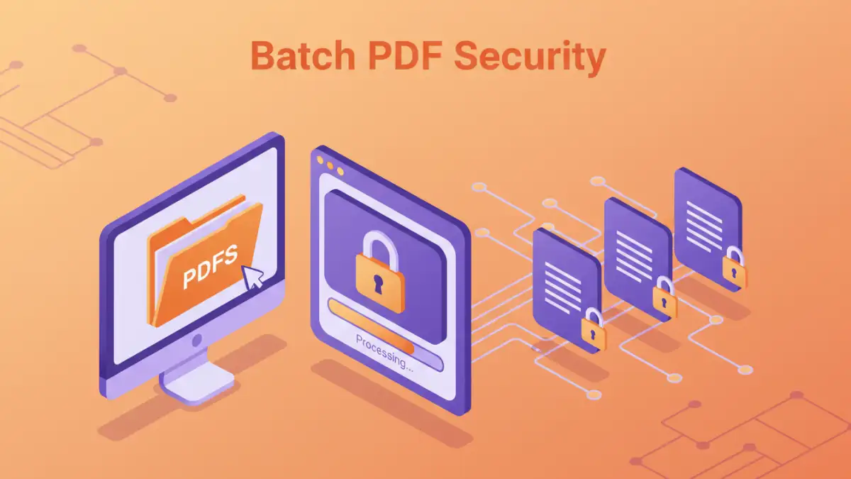 batch pdf password protection Isometric infographic showing the step-by-step process of batch PDF password protection using software.