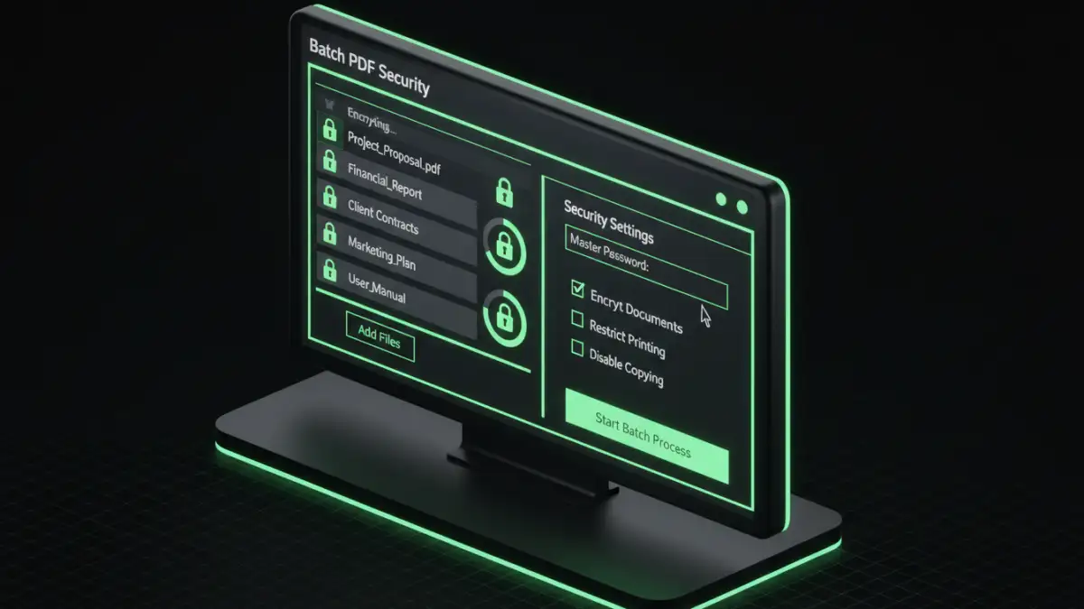 batch pdf security Desktop software interface for batch PDF security in action