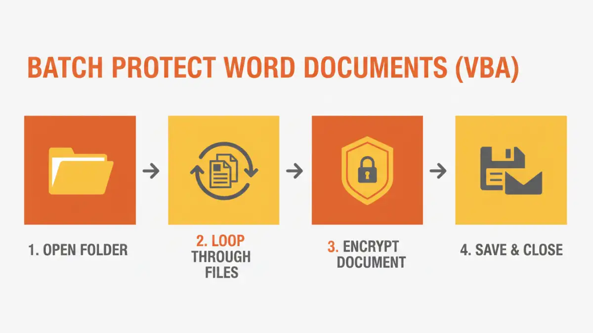 batch protect documents batch protect documents - Step-by-step infographic for batch protecting Word documents with VBA