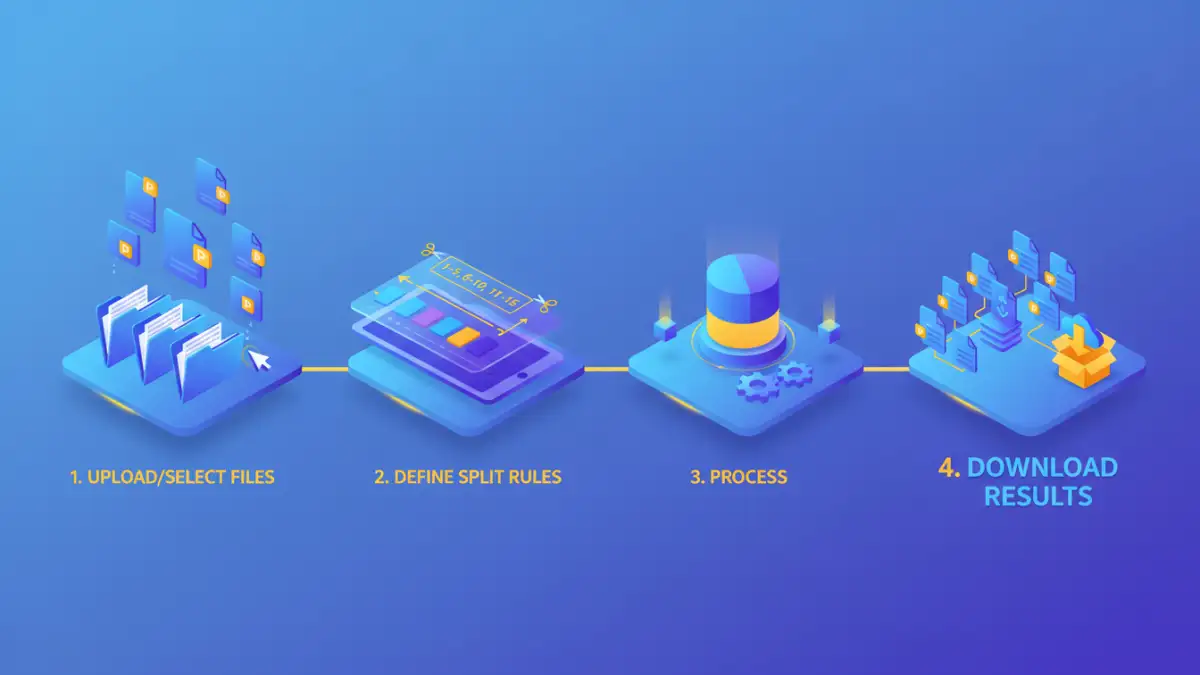 batch splitting pdfs - Infographic detailing the process of batch splitting PDF files