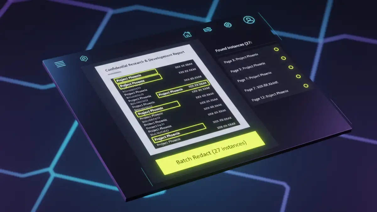 best pdf redaction tool best pdf redaction tool - Example of a search-and-redact feature in a modern PDF tool