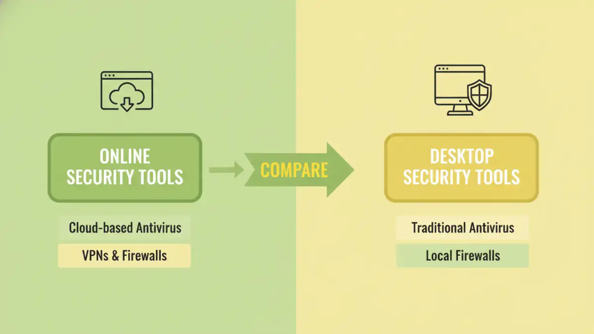 best universal security tool - Infographic comparing the process and security of online versus desktop file unlockers
