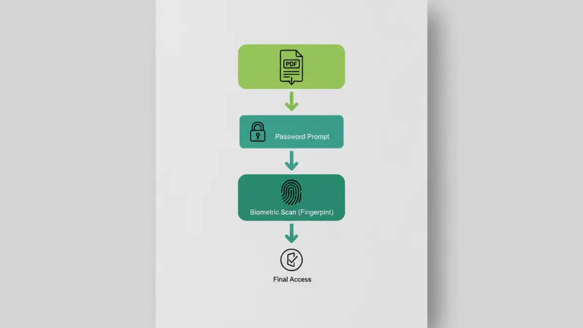 biometric and password pdf protection biometric and password pdf protection - Infographic showing the three-step process of multi-factor authentication for documents.