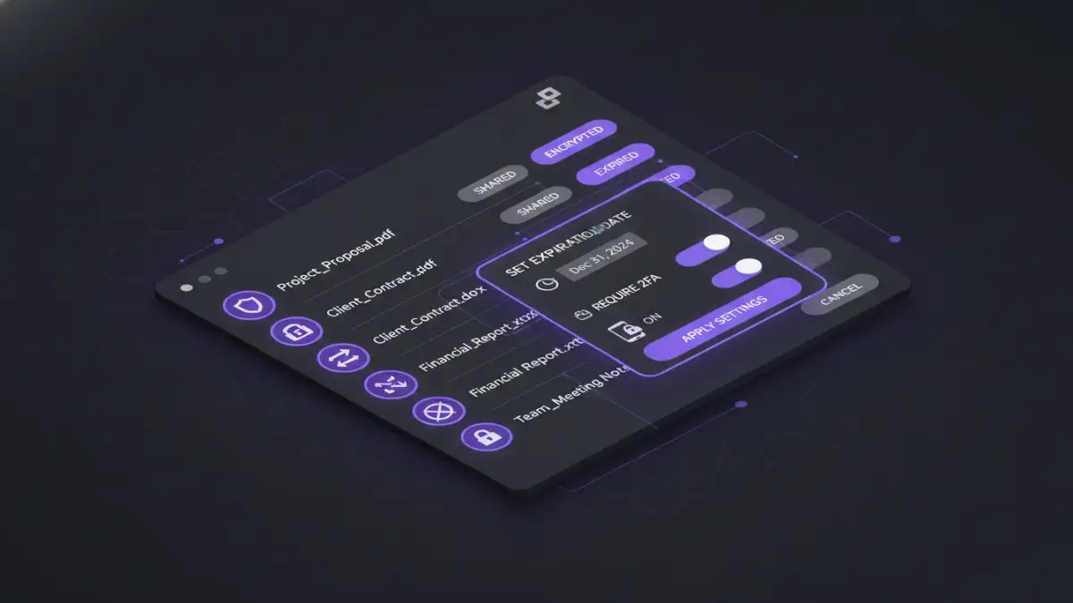 business document security story - A dashboard of a secure file sharing tool showing advanced security options.