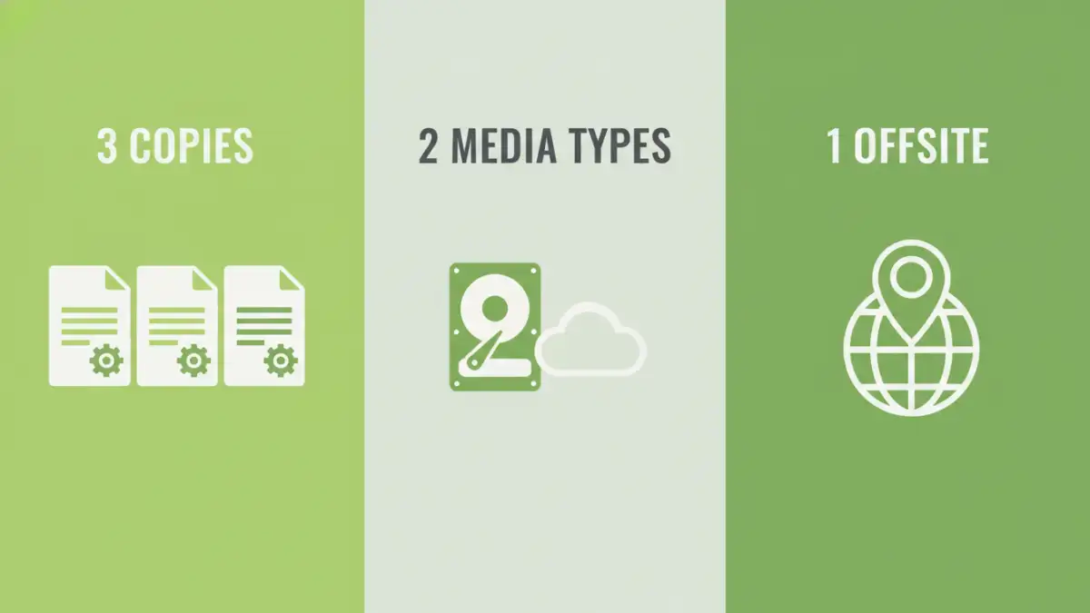 cad file security - Visual representation of the 3-2-1 backup rule for data protection