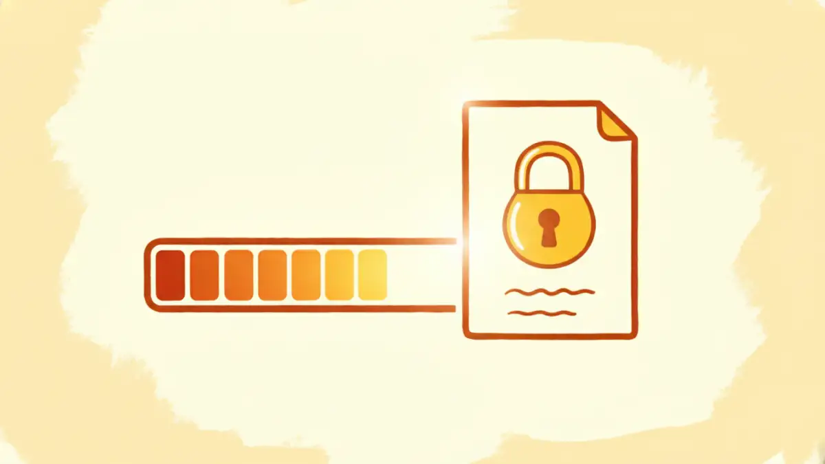 change document security passwords - Illustration of a password strength meter showing a strong password for a secure document.