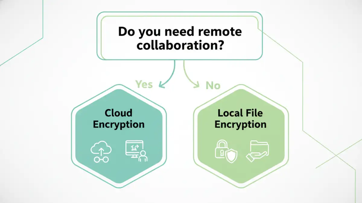 cloud document encryption - Infographic flowchart helping users decide between local and cloud file encryption