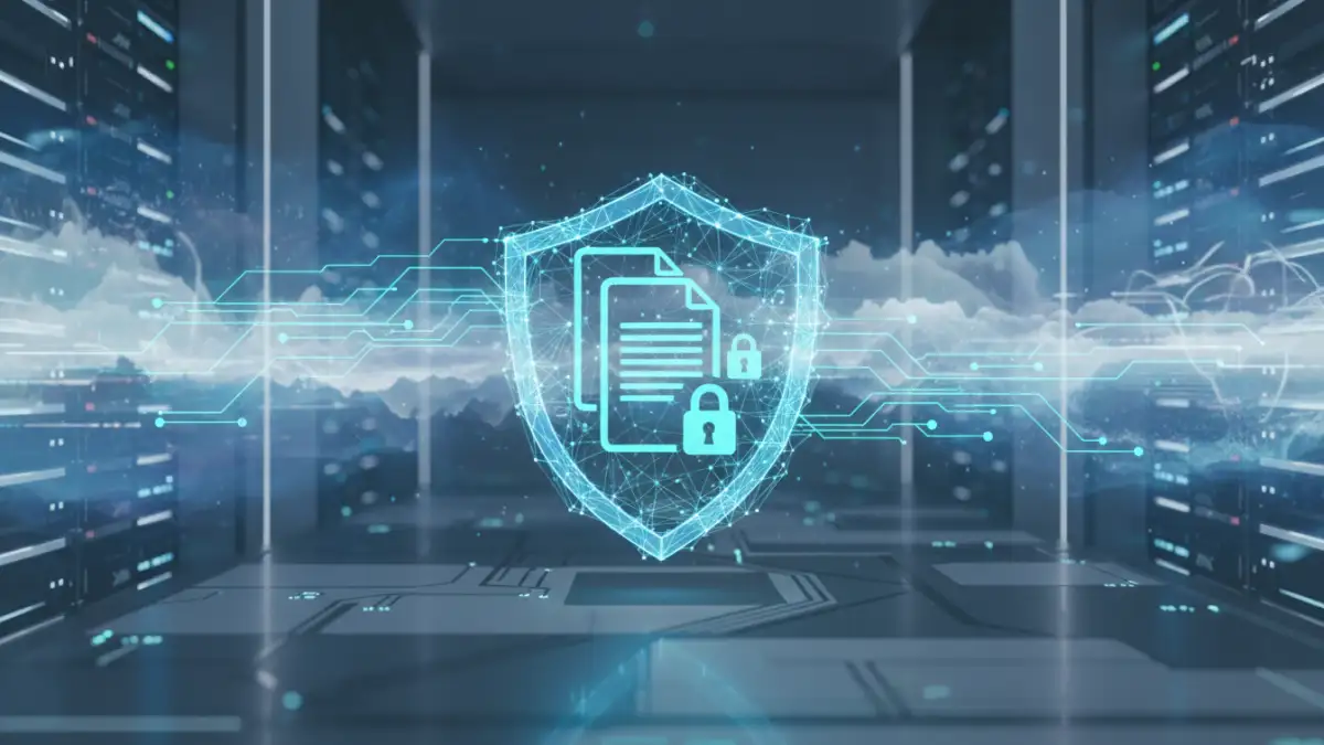 cloud document security A visual representation of the cloud document security market, showing a secure file within a cloud network.