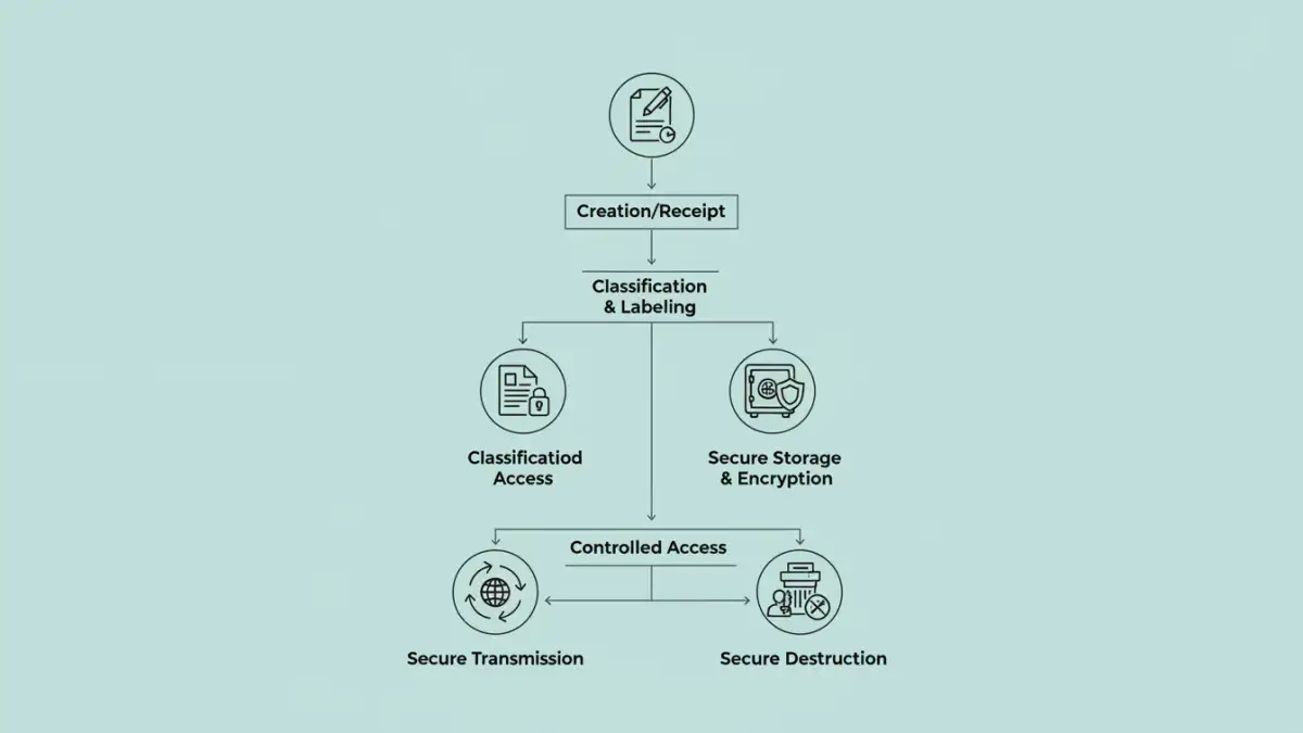 cmmc document security - Infographic detailing the lifecycle of Controlled Unclassified Information (CUI).