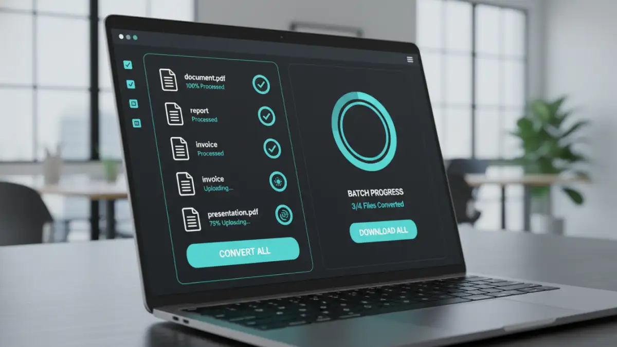 convert files to pdf batch convert files to pdf batch - Screenshot simulation of an online tool performing batch PDF conversion