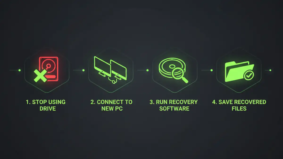 damaged drive document recovery Minimalist infographic detailing the steps for damaged drive document recovery.