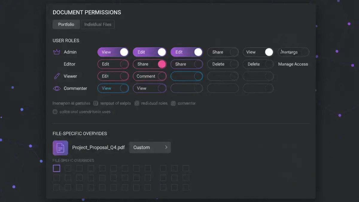 digital document portfolio security - Granular access control interface for managing digital document portfolio permissions