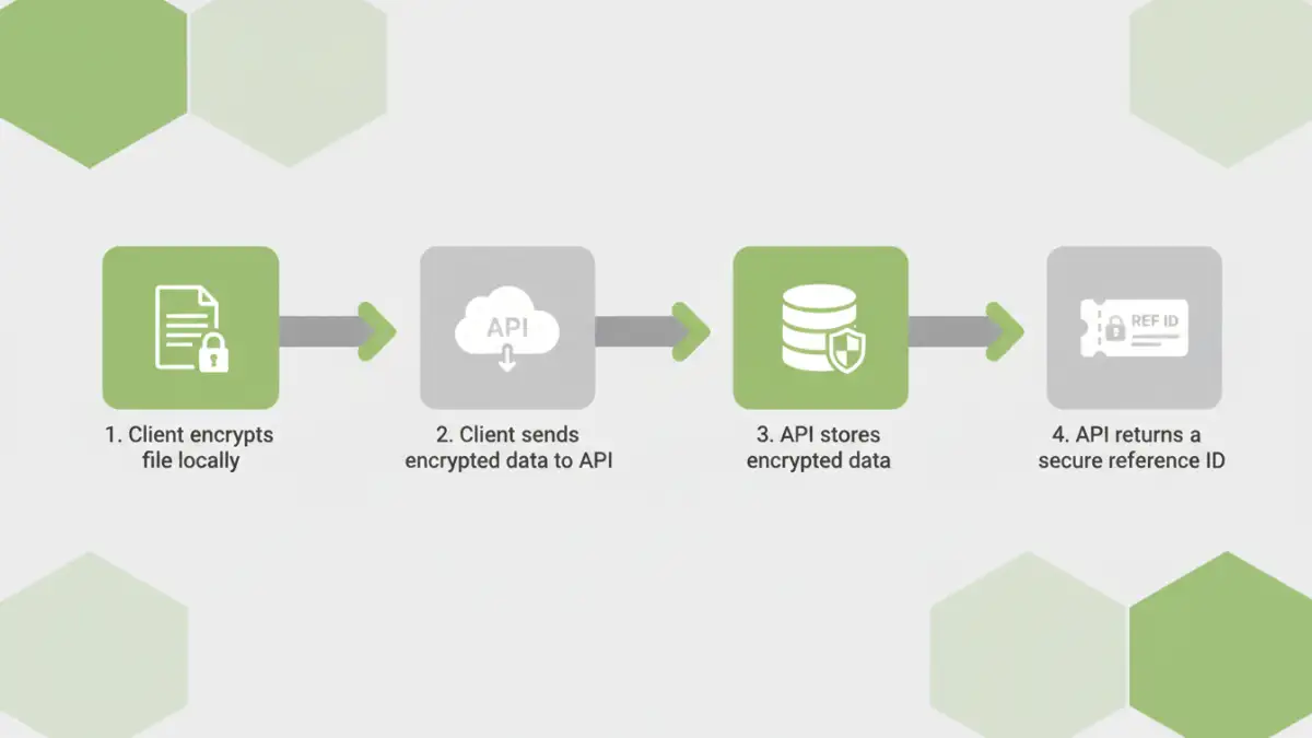 Document Encryption API Process Infographic Document Encryption API - Step by Step Infographic