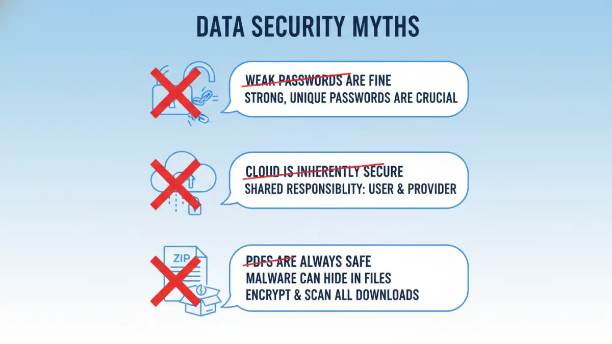 document encryption myths document encryption myths - Infographic debunking four common file encryption misconceptions.
