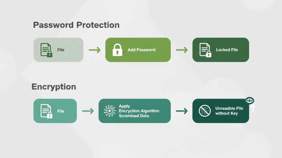 document encryption security document encryption security - Infographic flowchart explaining the process of password protection versus data encryption