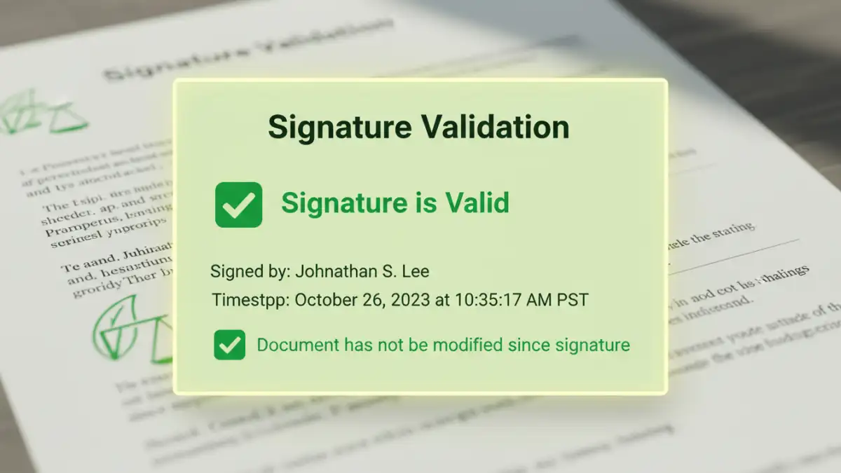 document metadata digital signature document metadata digital signature - Example of a valid digital signature panel in a PDF viewer, showing integrity has been maintained.