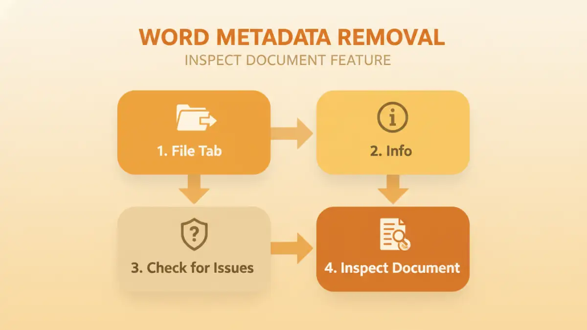 document metadata security document metadata security - Infographic showing the four steps to check document metadata in Microsoft Word