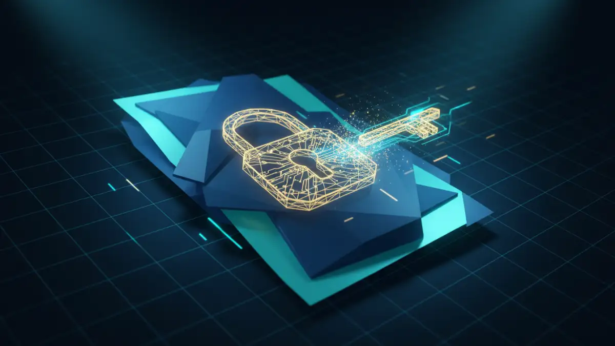 document password removal tool - Illustration of a secured document being unlocked with a digital key