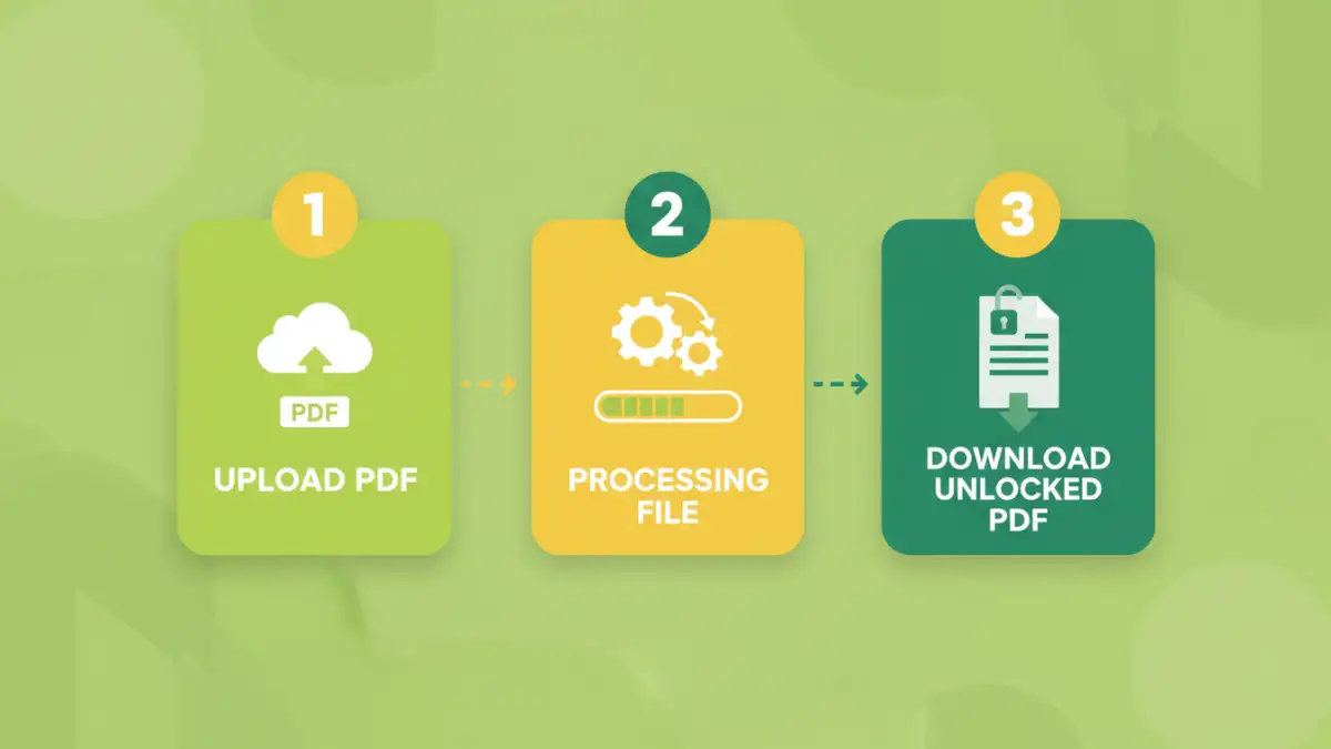 document password removal tool - Infographic showing the steps to remove a password from a PDF online