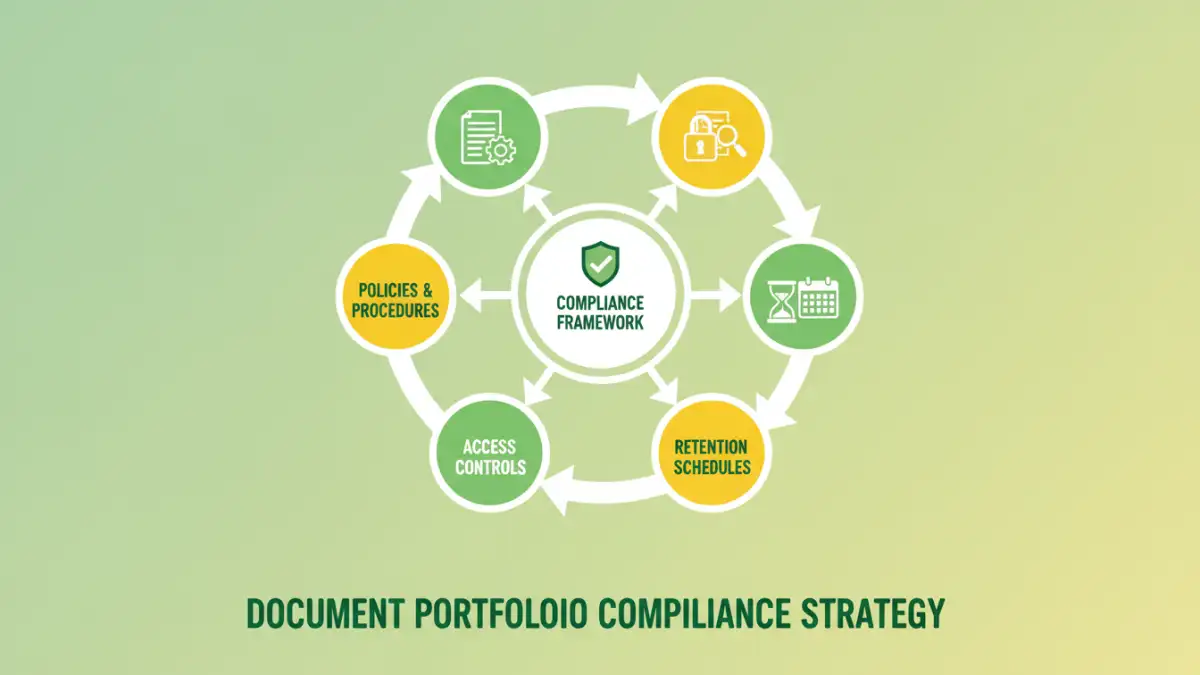 document portfolio compliance Infographic detailing the key elements of a document portfolio compliance strategy.