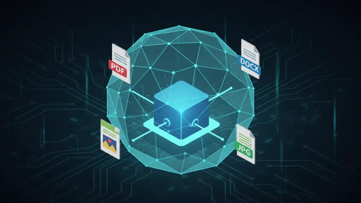 document portfolio security A visual representation of centralized document portfolio security with a central hub protecting various file types.