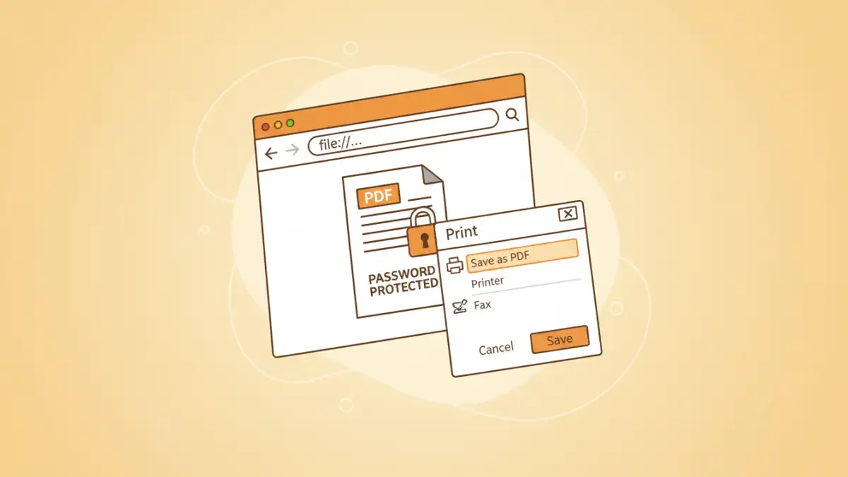 document portfolio security document portfolio security - Visual representation of using a web browser to save a password-protected PDF as a new, unprotected file.