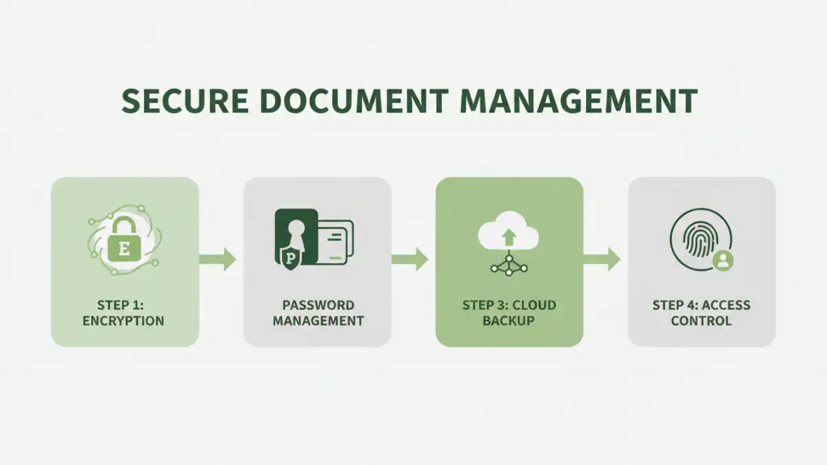 document portfolio security document portfolio security - Infographic outlining the steps for secure document management and portfolio file protection.