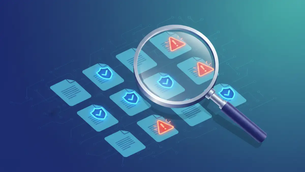 document safety assessment document safety assessment - Magnifying glass examining digital documents for security assessment