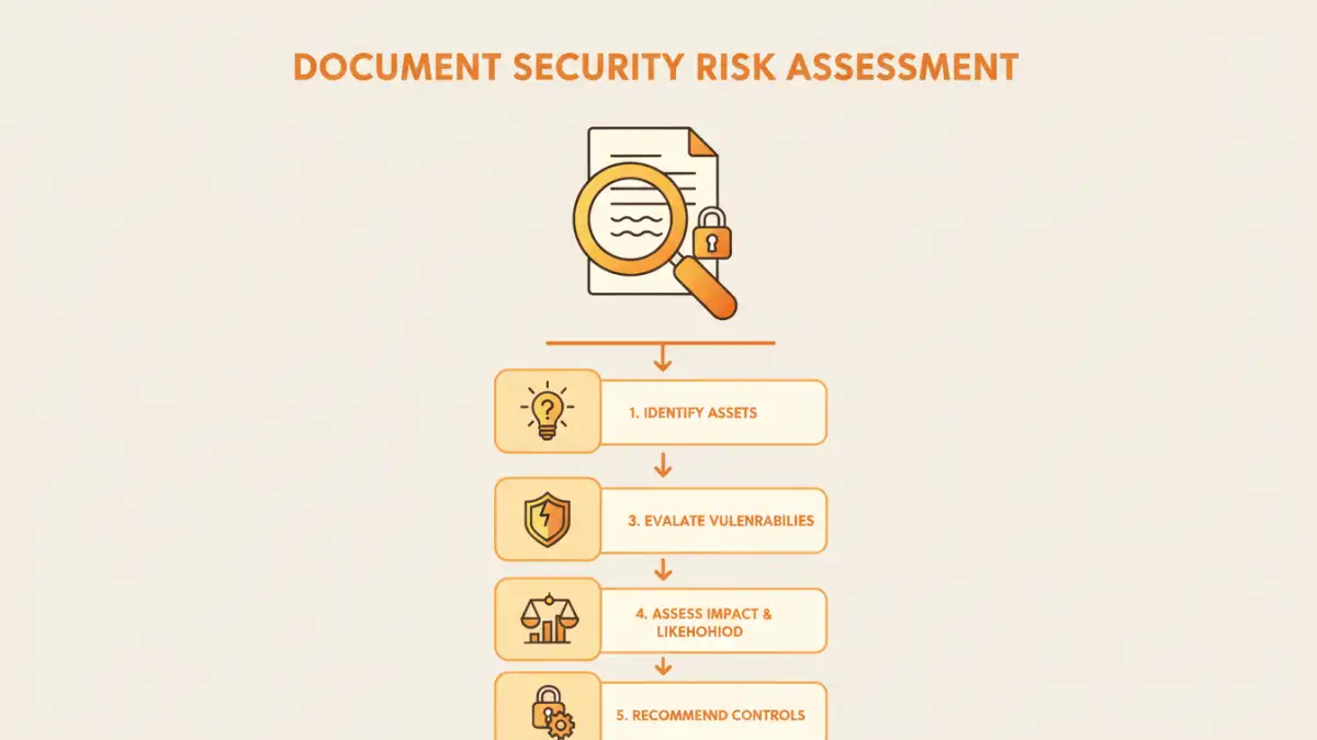 document security assessment - Infographic illustrating the five essential steps of document security risk assessment