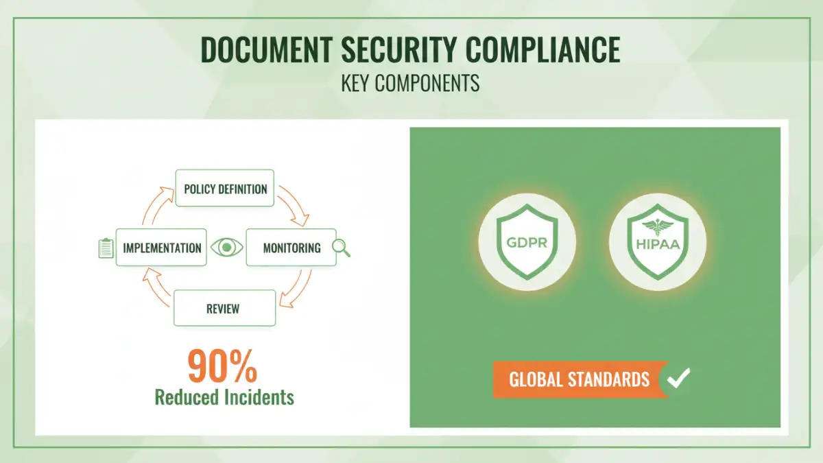 document security compliance Infographic outlining the process and key elements of document security compliance