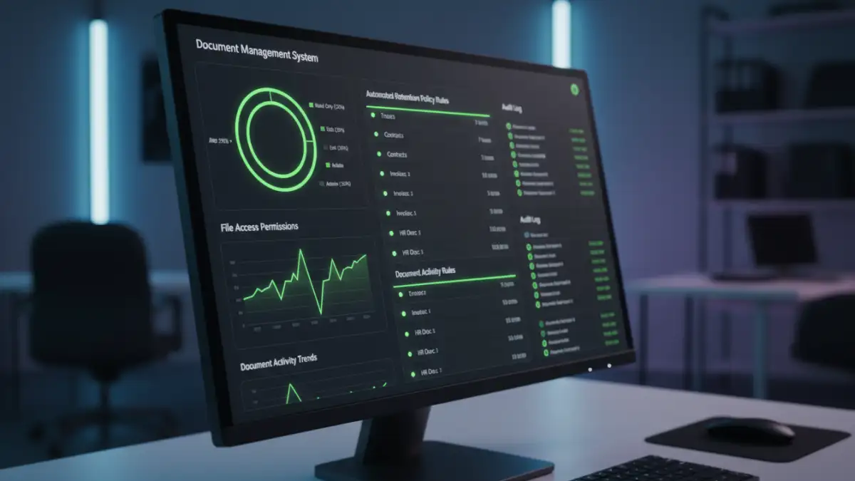 document security for compliance - A Document Management System dashboard showing HIPAA file security controls.