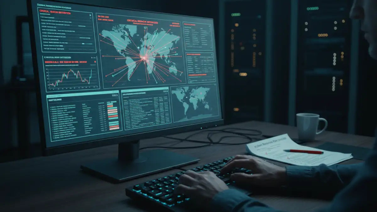document security incident document security incident - A cybersecurity expert actively managing an incident response plan on their computer.