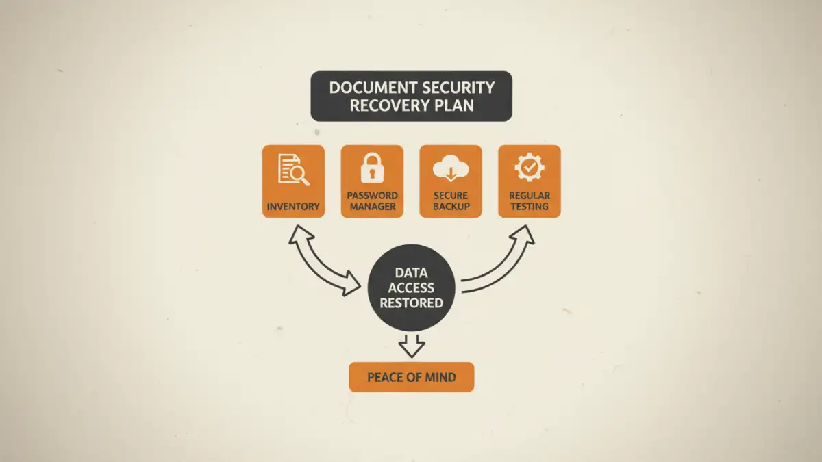 document security recovery plan document security recovery plan - Infographic flowchart of the four key steps in creating a document recovery plan.