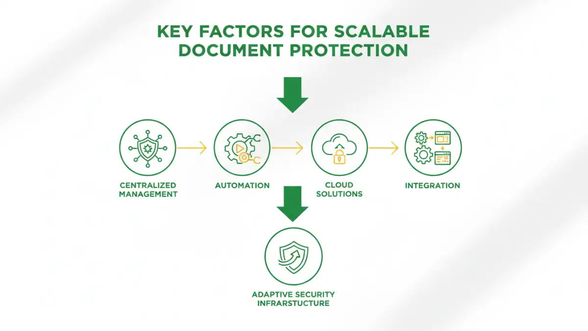 document security scalability - Infographic detailing key factors for scalable document protection