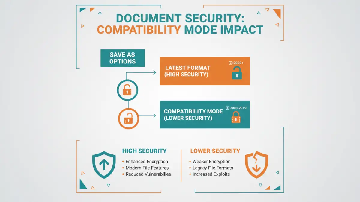 document security settings - Infographic explaining how compatibility mode affects document security levels