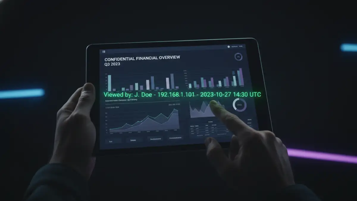 dynamic document watermarking - A practical example of a document with a dynamic watermark showing the user's name and IP address.