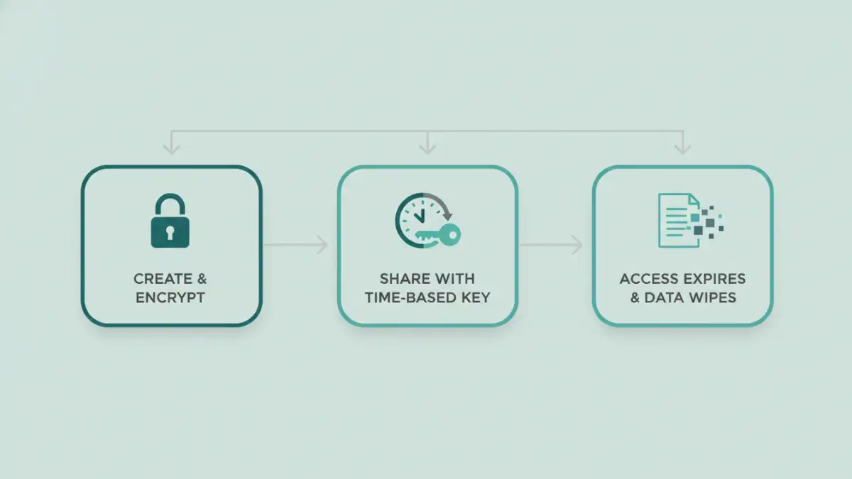 dynamic pdf security dynamic pdf security - Infographic showing the three-step lifecycle of an ephemeral or self-destructing document.
