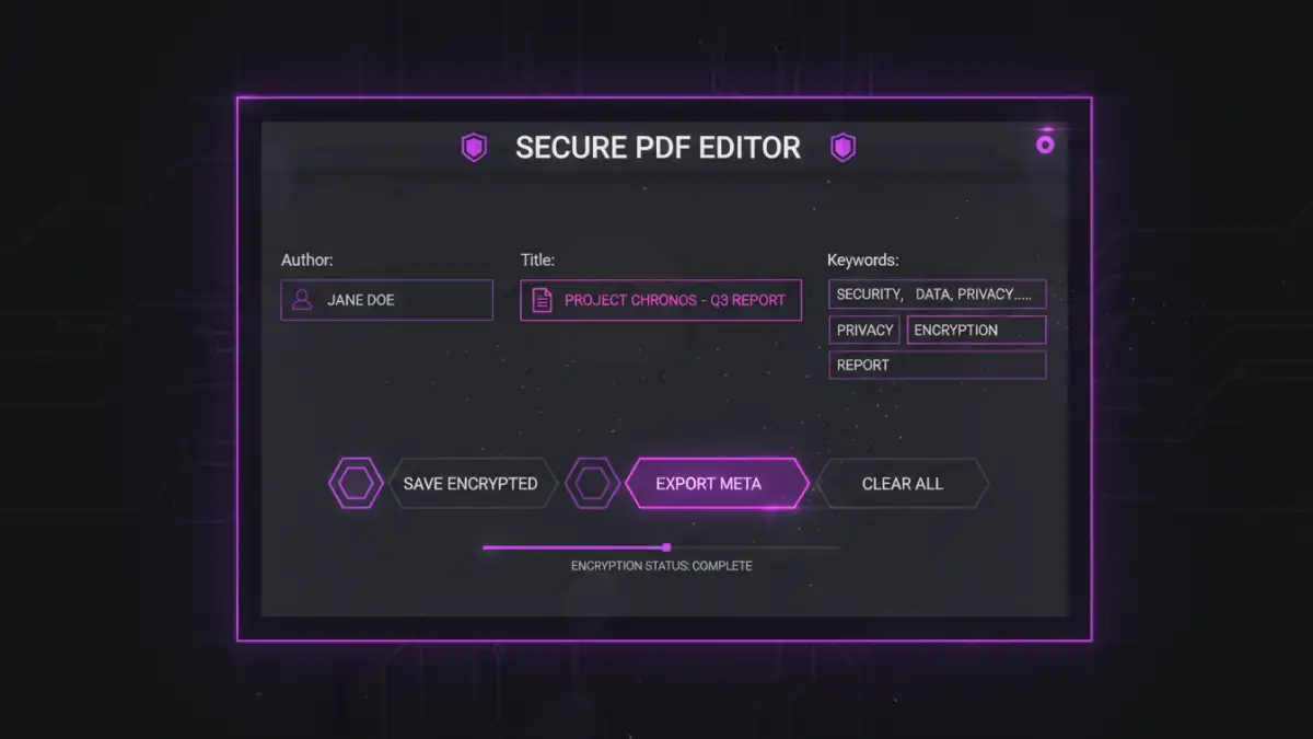 edit pdf document properties - An example of a secure PDF metadata editor interface.