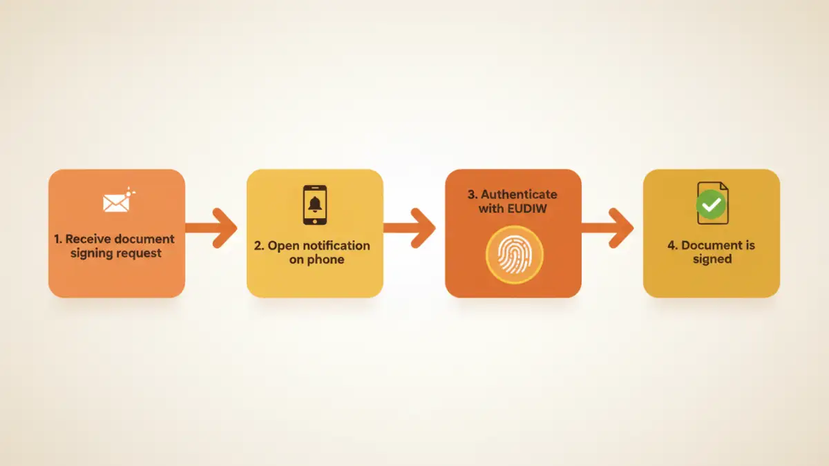 eidas secure document signing eidas secure document signing - Infographic showing the streamlined process of creating a Qualified Electronic Signature with the new EUDI Wallet.