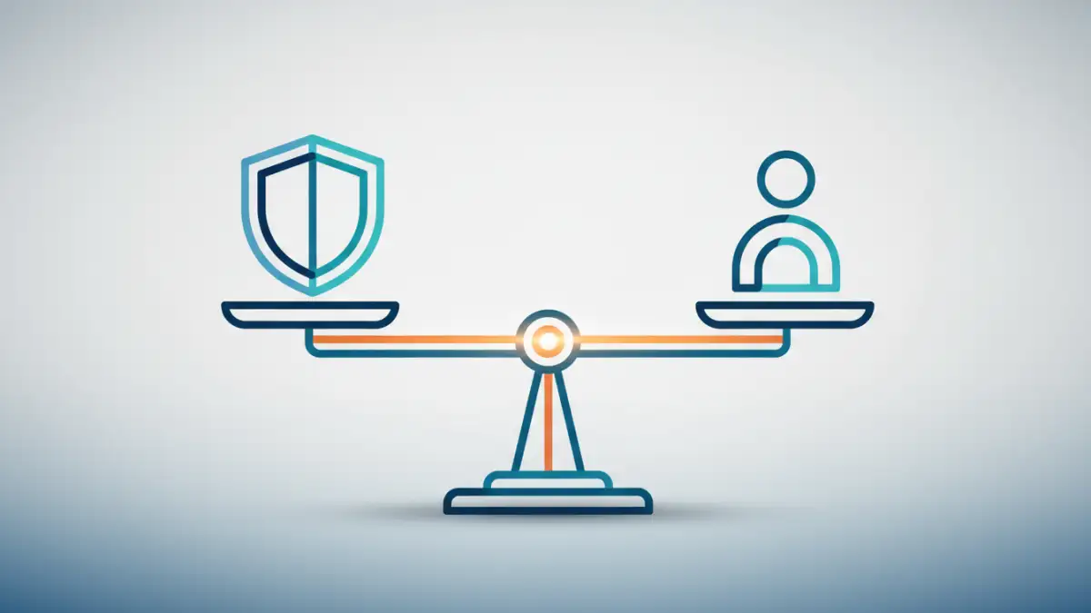 A balanced scale showing the equilibrium between employee document security and personal privacy rights.