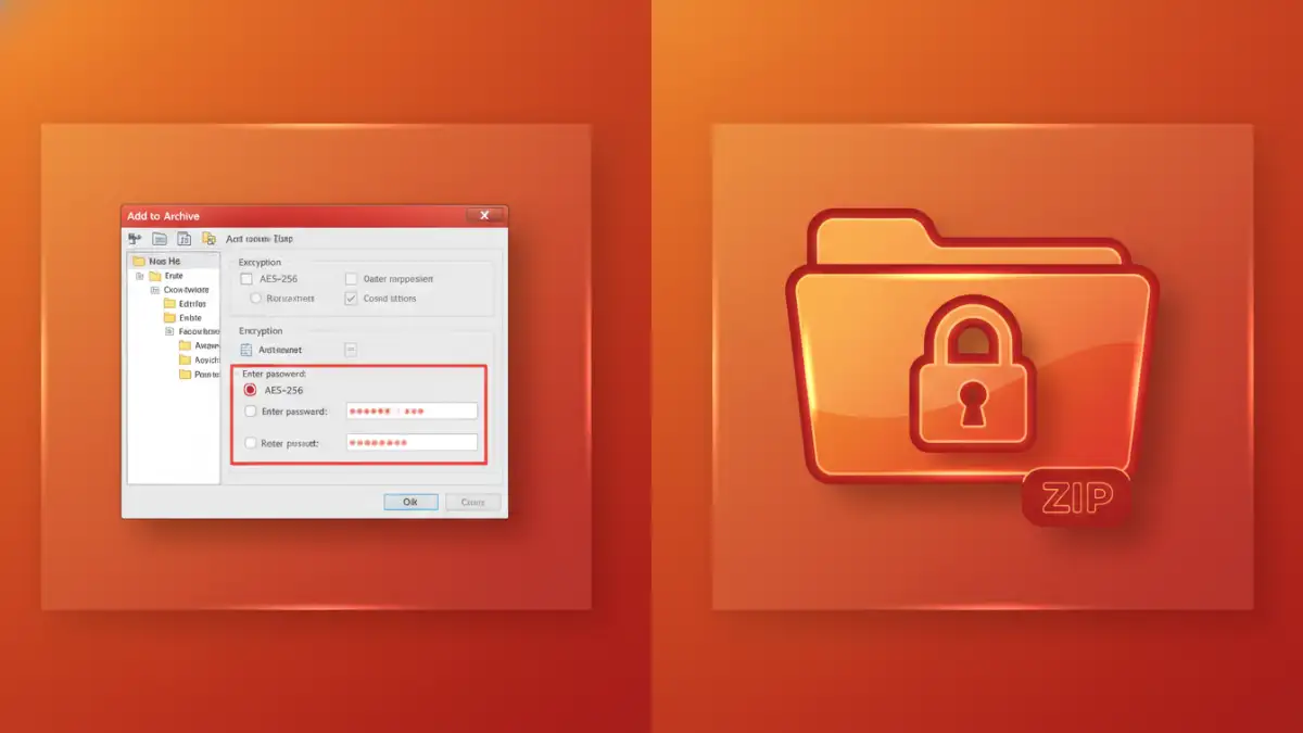 encrypt a single file - A comparison showing the 7-Zip encryption settings next to the final encrypted archive file.