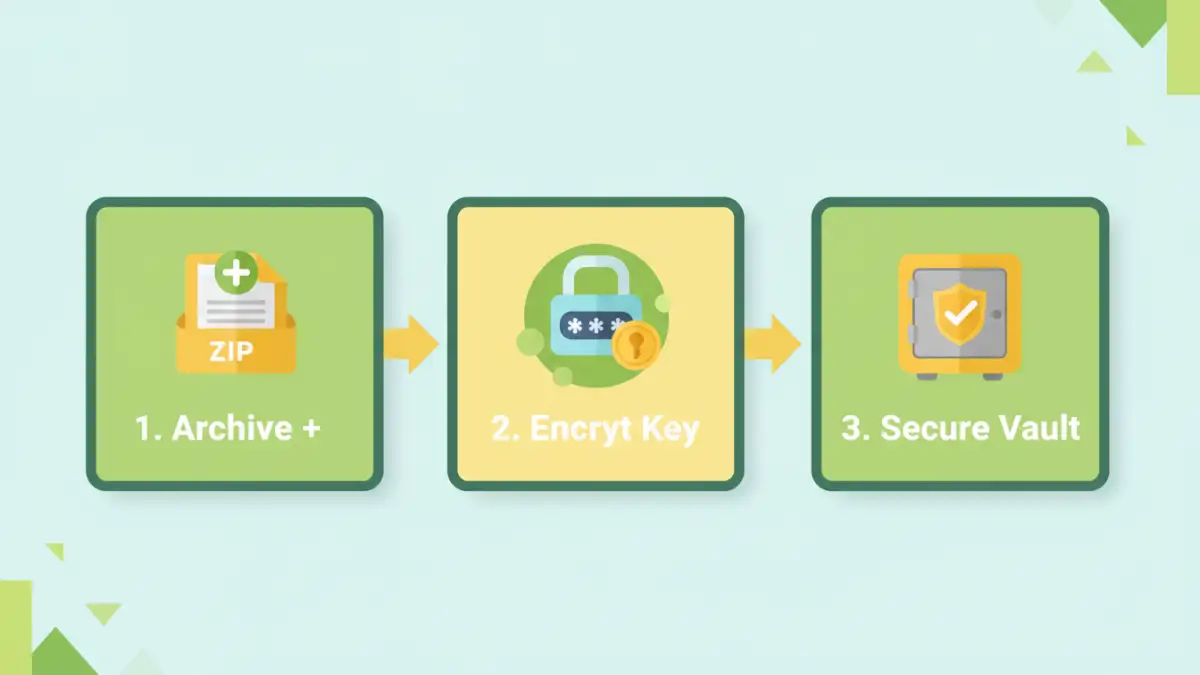 encrypted archive file password - A 3-step process: create archive, save password in manager, secure the password.