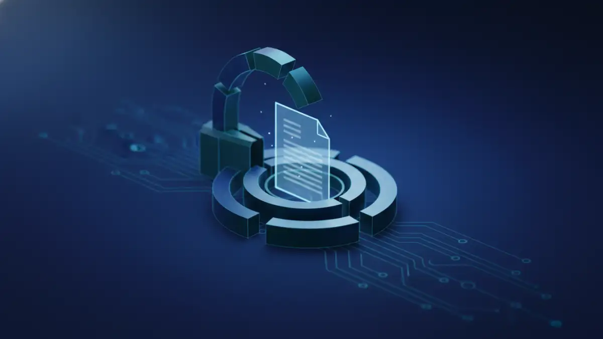 encrypted document recovery - Illustration of a digital lock opening to reveal a document, symbolizing password recovery