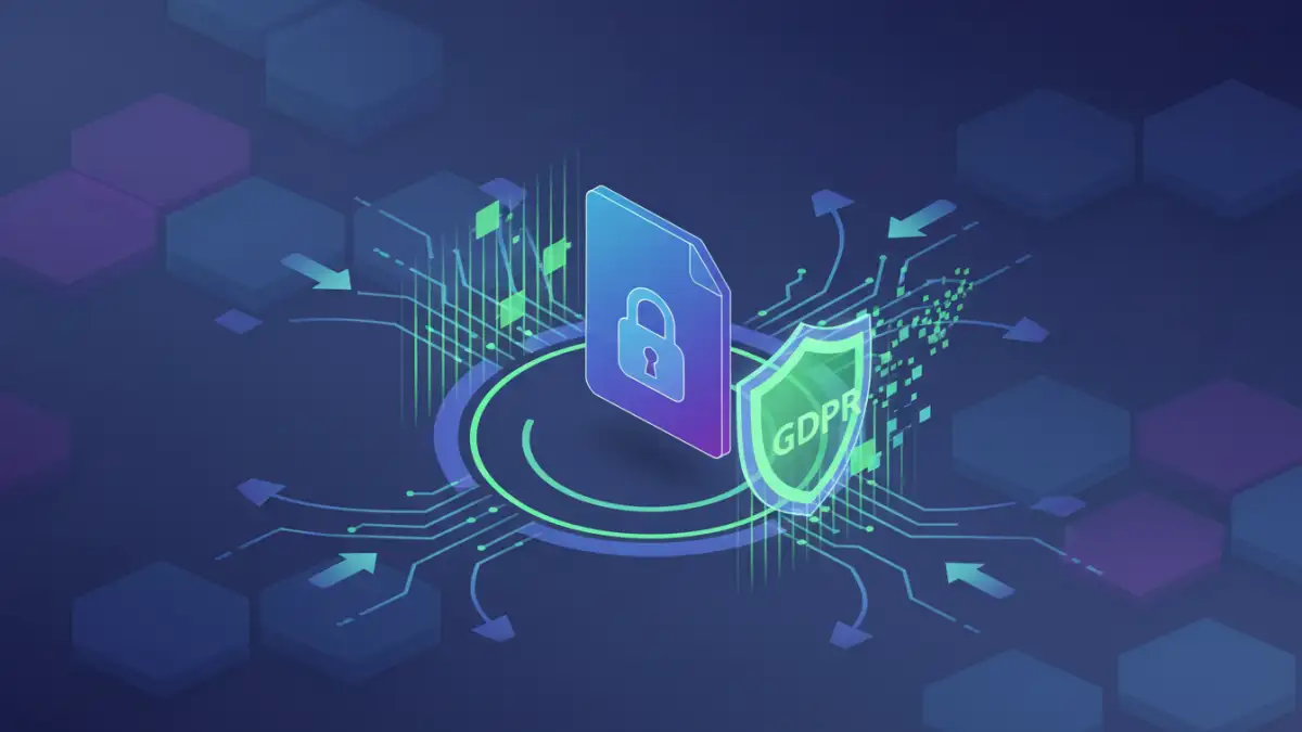 encrypted document sharing Abstract illustration of GDPR regulations impacting encrypted document sharing, showing secure documents and data flows