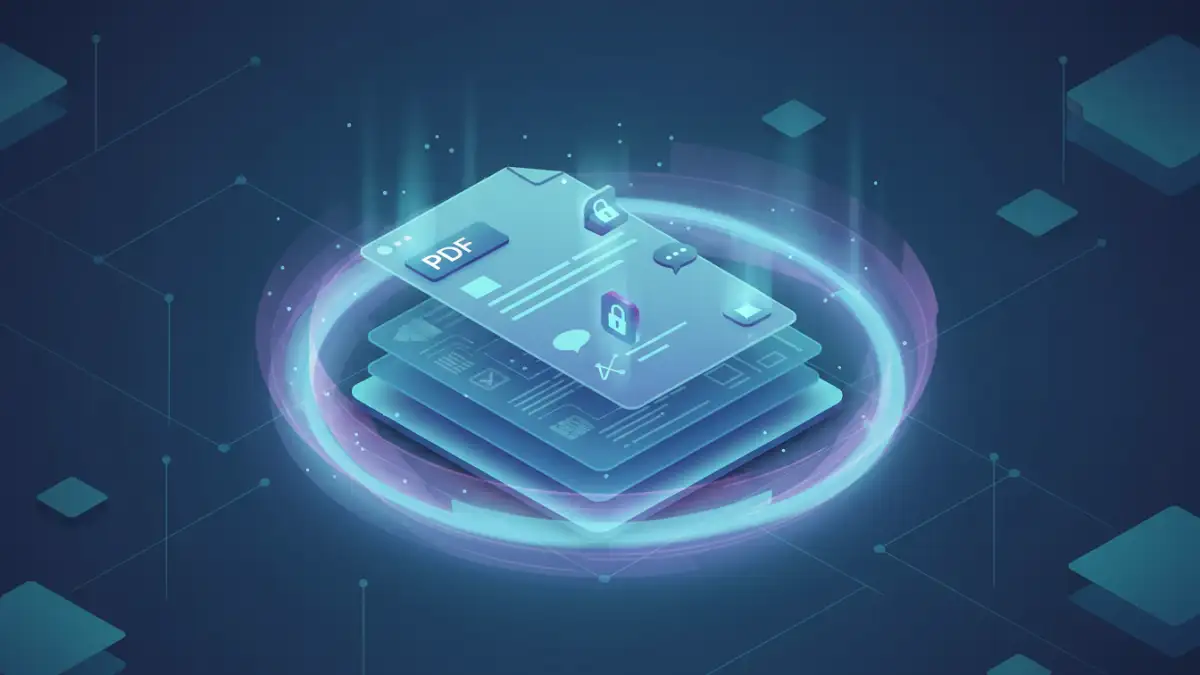Abstract layered security shield protecting encrypted PDF annotations and documents
