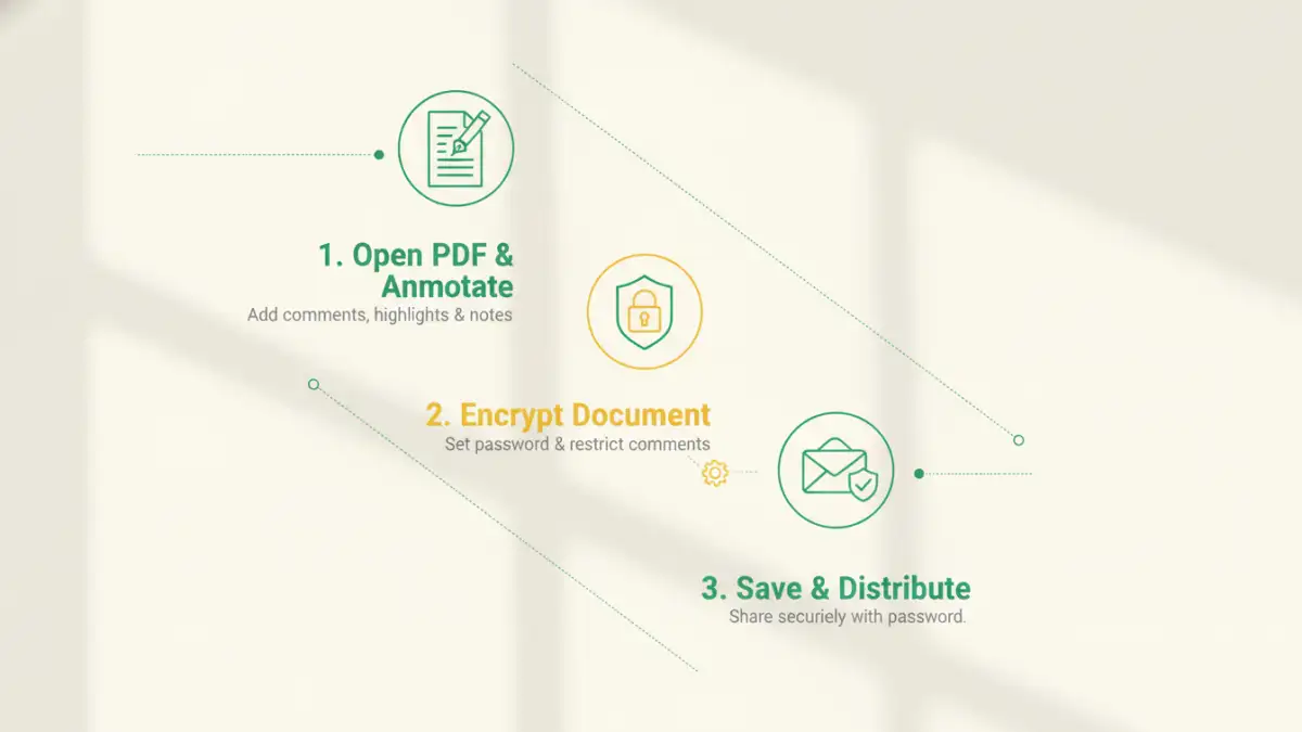 encrypted pdf annotations - Infographic showing steps to secure PDF markup with encrypted annotations